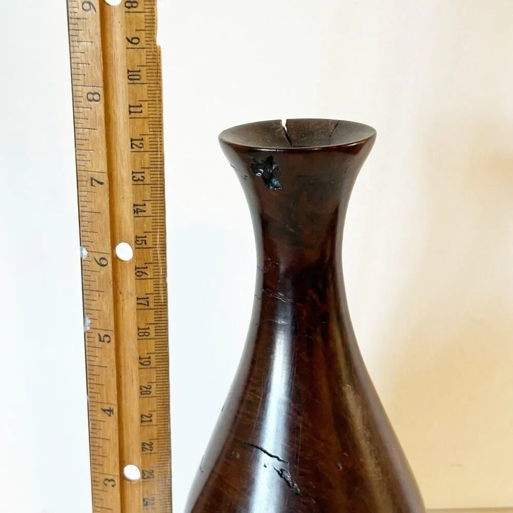 Vtg Modernist MCM Turned Burl Wood Art Vase Bud Vase Live Edge Rustic Lodge